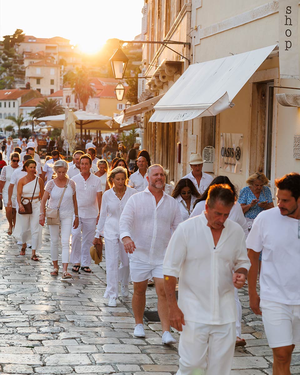 What's included on a Solamoré private event — crewed superyacht, dining, and onshore experiences